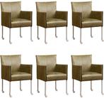 Set van 6 Olijfgroene leren moderne kuipstoel - poot rond, Huis en Inrichting, Overige kleuren, Nieuw, Leer, Ophalen of Verzenden