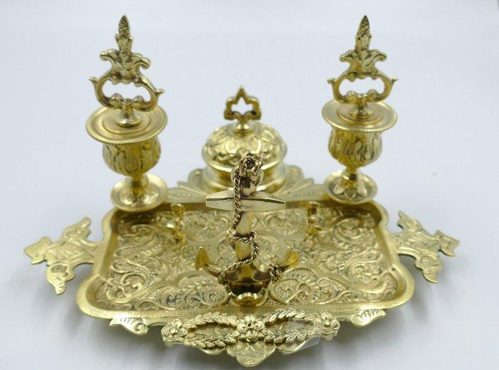 Inktpot - een kandelaars in verguld brons met maritieme, Antiek en Kunst, Antiek | Overige Antiek