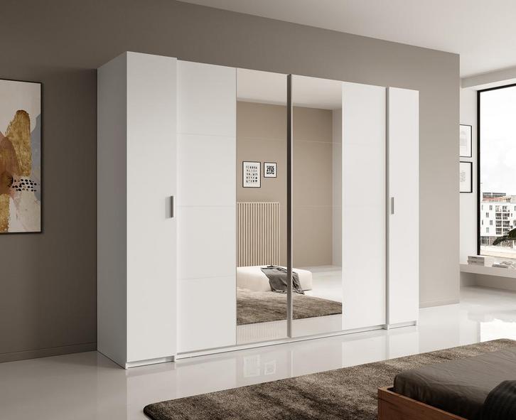 Kledingkast - Wit - 270cm - Garderobekast met spiegel, Huis en Inrichting, Kasten | Overige, Nieuw, Verzenden