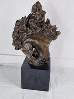 Beeld, bronzen paardenhoofd op marmeren voet nick - 31 cm -