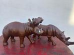 Sculpture, Leren neushoorn en nijlpaard - 36 cm - Cuir -