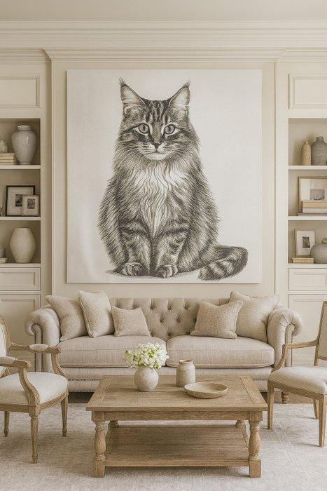 ARAZZO chat exclusif en jacquard de coton et dalpaga -, Antiek en Kunst, Antiek | Tapijten, Tafelkleden en Textiel