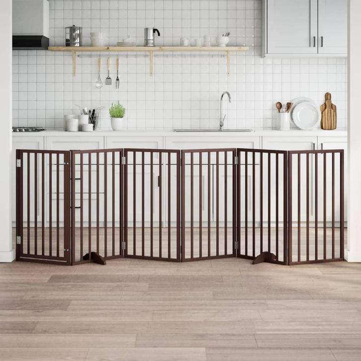 vidaXL Hondenhek met deur opvouwbaar 6 panelen bruin 300 cm, Dieren en Toebehoren, Hondenbenches, Nieuw, Verzenden