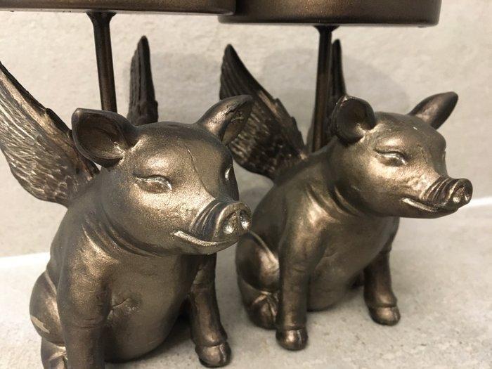 Kandelaar (2) - Hars, IJzer - SET VARKENS MET VLEUGELS, Antiek en Kunst, Kunst | Designobjecten