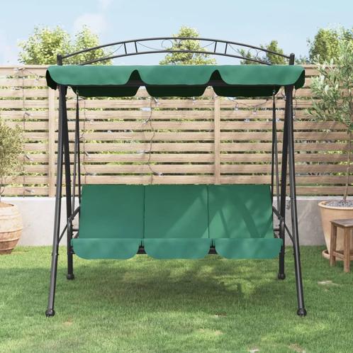 vidaXL Schommelbank met luifel 198 cm stof en staal groen, Tuin en Terras, Overige Tuin en Terras, Nieuw, Verzenden
