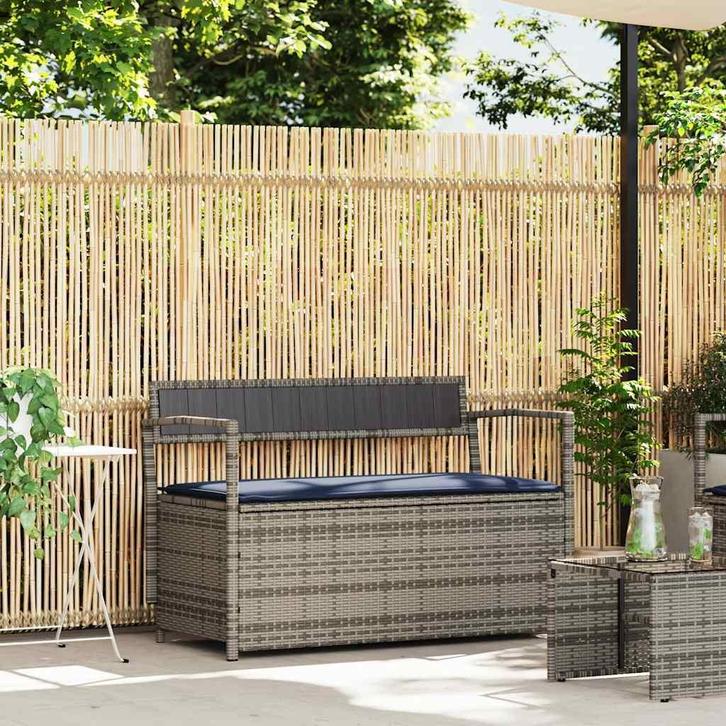 vidaXL Tuinbank met kussen, grijs polyrotan, Tuin en Terras, Tuinsets en Loungesets, Nieuw, Verzenden