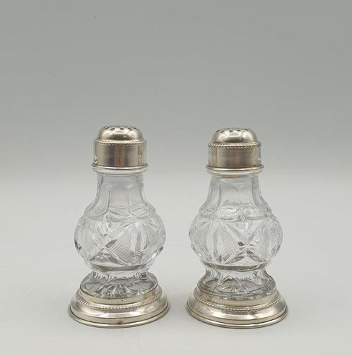 Coppia di saliera e pepiera da tavola in Cristallo e Argento, Antiek en Kunst, Antiek | Zilver en Goud