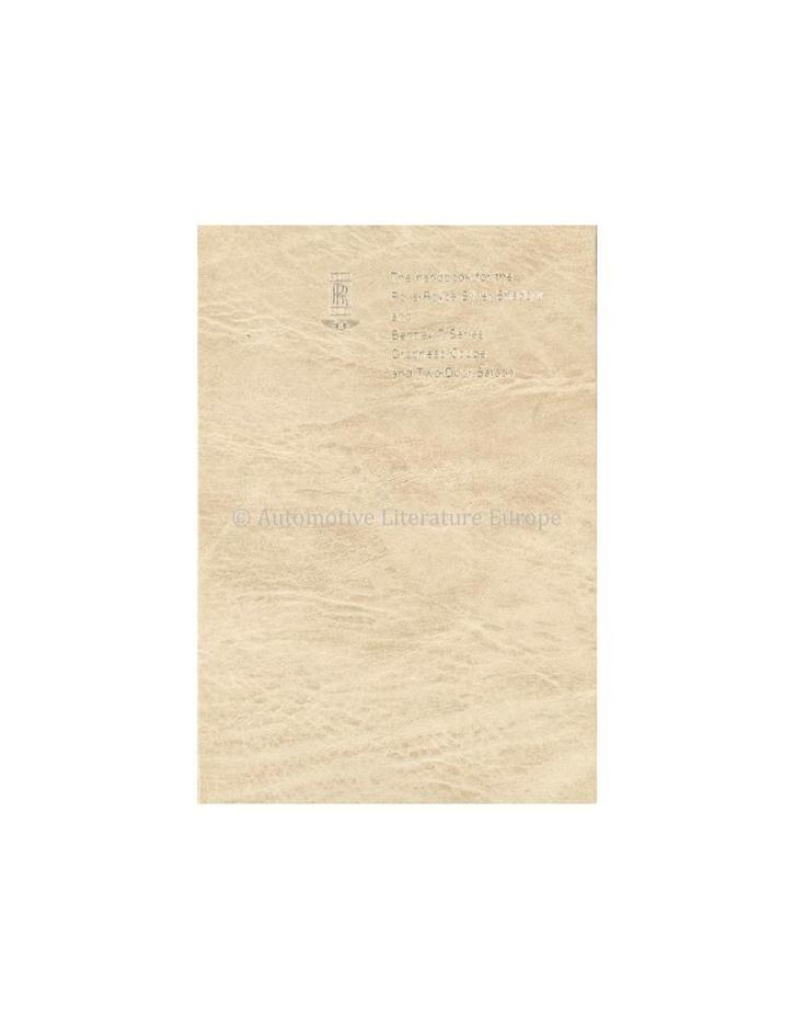 1968 ROLLS ROYCE SILVER SHADOW / BENTLEY T SERIES, Autos : Divers, Modes d'emploi & Notices d'utilisation