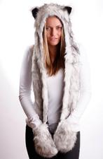 Hood Grijze Wolf Muts met Sjaal Wanten en Oortjes Faux Fur G, Kleding | Dames, Hoeden en Petten, Nieuw, Ophalen of Verzenden