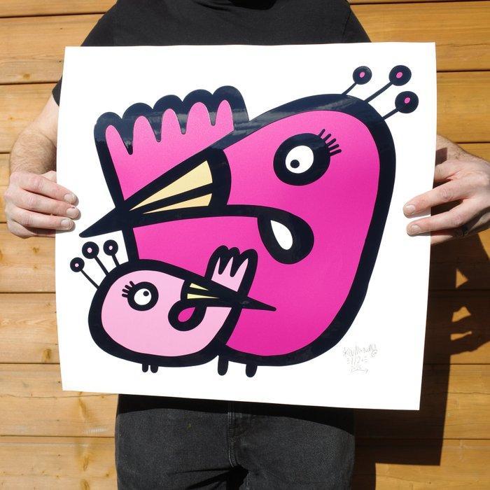 Kev Munday - Two Flamingos - Textured Giclee Print - No, Antiquités & Art, Art | Peinture | Moderne