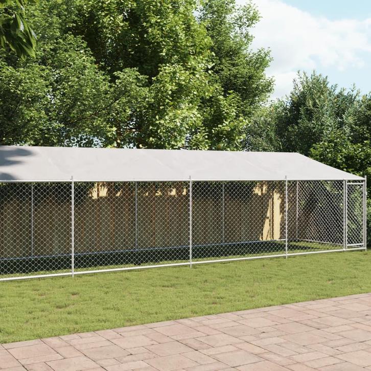 vidaXL Hondenhok met dak en deur 12x2x2 m gegalvaniseerd, Dieren en Toebehoren, Hondenbenches, Nieuw, Verzenden
