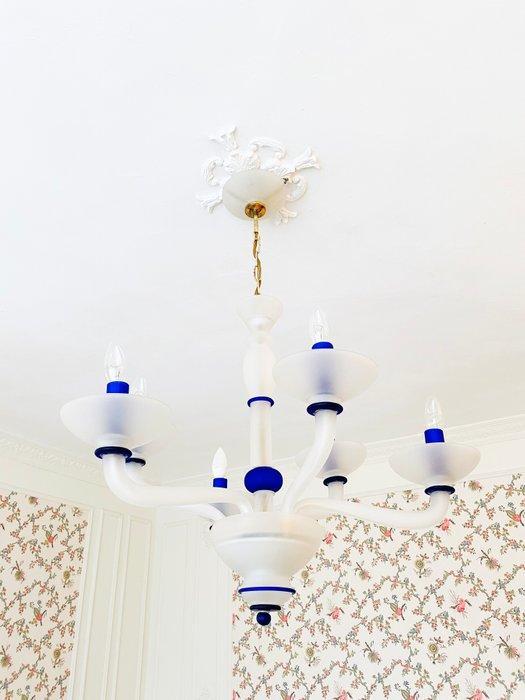 Murano - Lustre - Verre - Verre dépoli bleu cobalt, Antiek en Kunst, Antiek | Verlichting