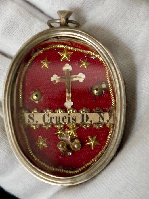 Reliekhouder - Glas, Legering - 1850-1900 - Ware Kruis van, Antiek en Kunst, Kunst | Niet-Westerse kunst