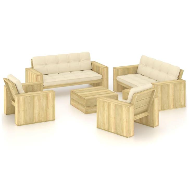 vidaXL 5-delige Loungeset met kussens geïmpregneerd, Tuin en Terras, Tuinsets en Loungesets, Loungeset, Nieuw, Verzenden