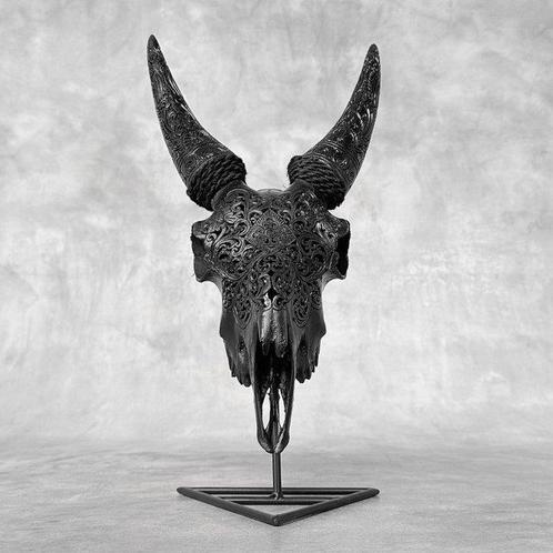 PAS DE PRIX MINIMUM - Crâne de chèvre noire sculpté à la, Antiek en Kunst, Kunst | Designobjecten