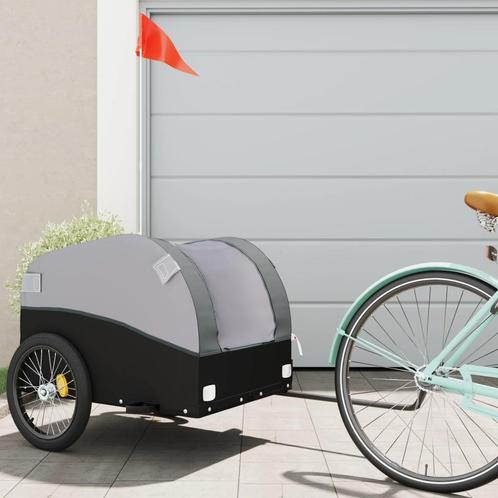 vidaXL Fietstrailer 45 kg ijzer zwart en grijs, Fietsen en Brommers, Fietsaccessoires | Aanhangwagens en Karren, Nieuw, Verzenden