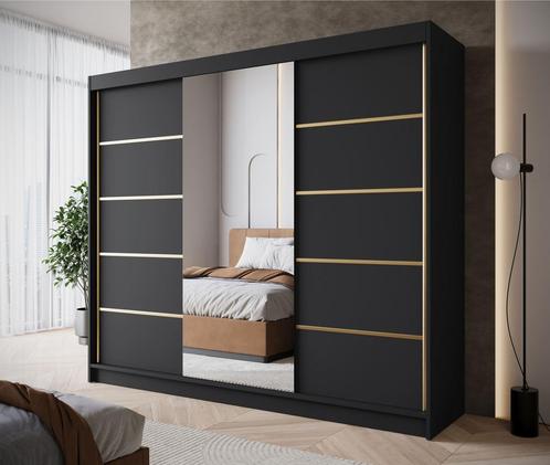 Kledingkast 250cm zwart met goud schuifdeuren met spiegel, Huis en Inrichting, Kasten | Overige, Nieuw, Verzenden
