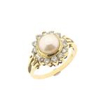 Gouden ring met parel en zirconia (geelgoud, dames ring), Gebruikt, Overige kleuren, Ophalen of Verzenden, 17 tot 18