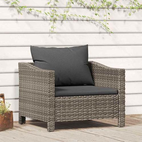 vidaXL Tuinstoel met kussens poly rattan grijs, Tuin en Terras, Tuinsets en Loungesets, Nieuw, Verzenden
