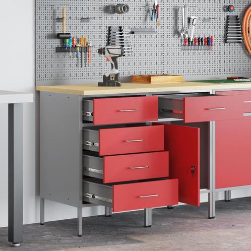 vidaXL 2-delige werkcabinet set rood en grijs van gelaagd, Doe-het-zelf en Bouw, Werkbanken, Nieuw, Verzenden