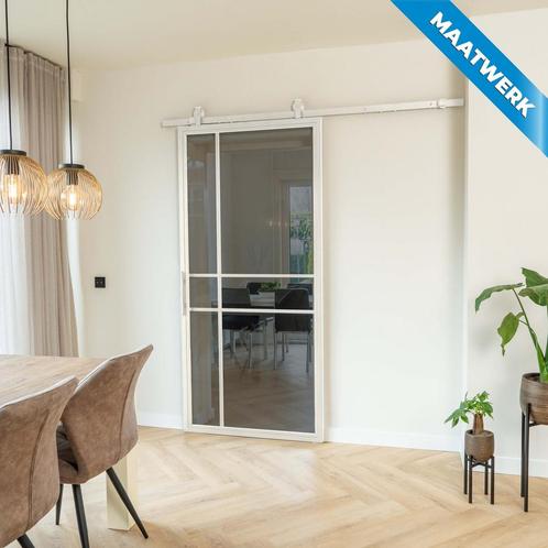 Stalen Schuifdeur - 6 Vlaks - Wit - Maatwerk - Rook glas, Doe-het-zelf en Bouw, Raamkozijnen en Schuifdeuren, Nieuw, Inclusief glas