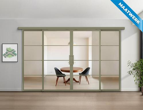 Dubbele stalen Schuifdeuren met koofsysteem en glaspanelen 4, Doe-het-zelf en Bouw, Raamkozijnen en Schuifdeuren, Nieuw, Inclusief glas