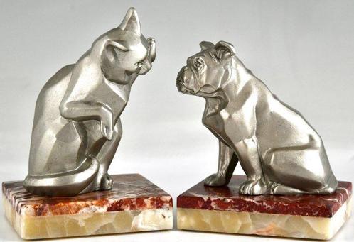 Irenée Rochard - Serre-livres (2) - Chat et chien Art Déco -, Antiek en Kunst, Antiek | Meubels | Stoelen en Sofa's