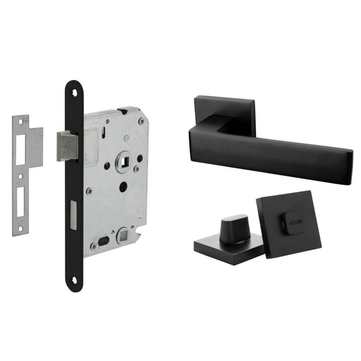 Deurbeslag set met WC-slot en deurklink Nova21 geveerd zwart, Doe-het-zelf en Bouw, Hang- en Sluitwerk, Klink of Kruk, Nieuw, Overige materialen