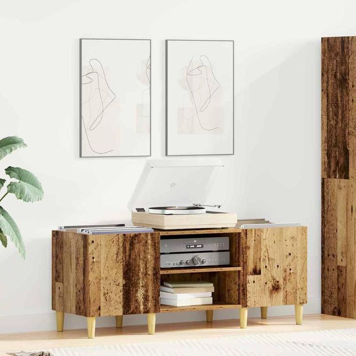vidaXL Platenkast Oud Hout 121 x 38 x 48 cm Bewerkt hout, Huis en Inrichting, Kasten | Overige, Nieuw, Verzenden