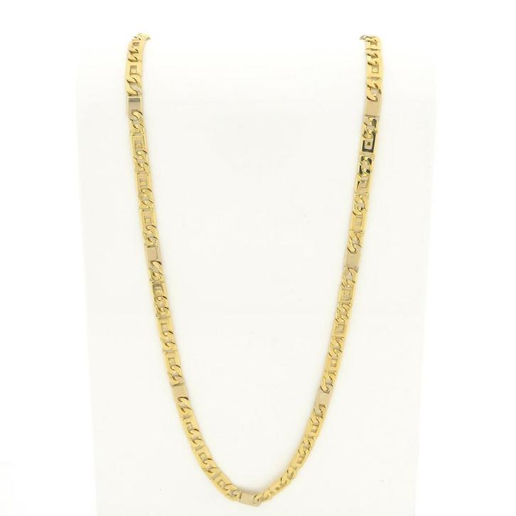 Bicolor gouden marineschakel ketting, Handtassen en Accessoires, Kettingen, Overige kleuren, Gebruikt, Goud, Ophalen of Verzenden