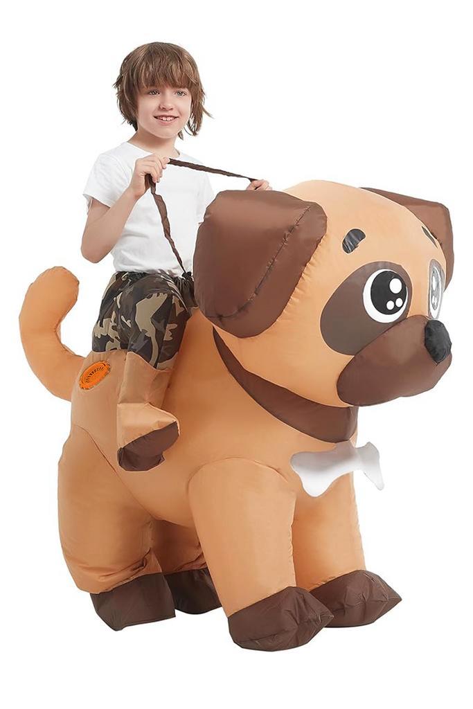 KIMU® Opblaas Kostuum Kinderen Zittend Op Hond 104 110 116 1, Kinderen en Baby's, Carnavalskleding en Verkleedspullen, Nieuw, Ophalen of Verzenden