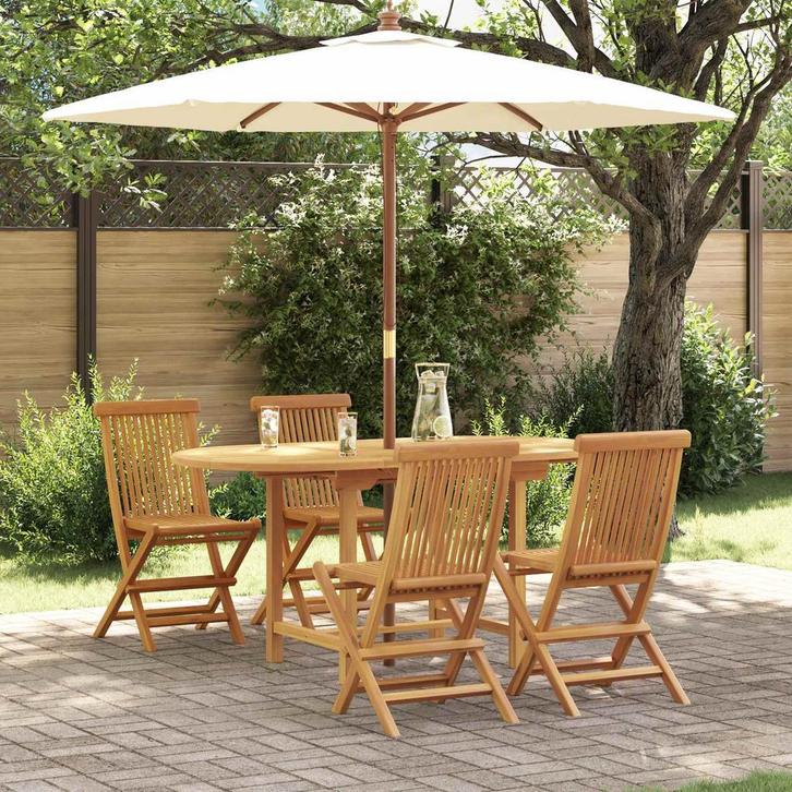 vidaXL Tuin Eettafel Set 5 pcs Bruin Massief Teakhout, Tuin en Terras, Tuintafels, Nieuw, Verzenden
