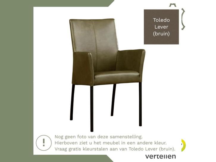 Leren eetkamerstoel Comfort met armleuning - Toledo Lever, Huis en Inrichting, Stoelen, Bruin, Eén, Nieuw, Leer, Ophalen of Verzenden