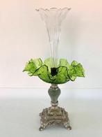 Epergne  - Green Art Glass Epergne Trumpet Flower Vase /