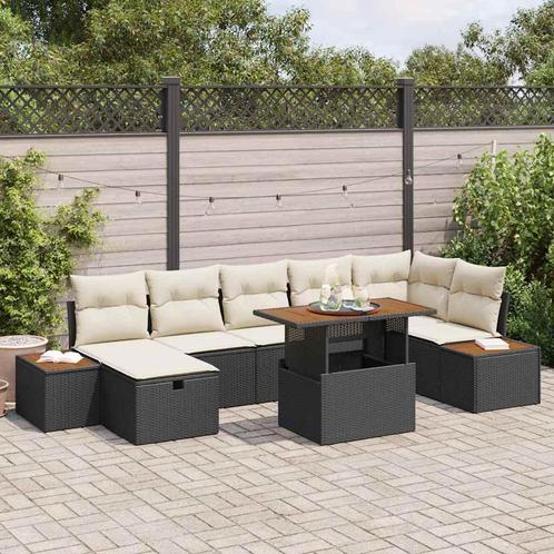 vidaXL Tuinbank Set met kussen met opslag 8 pcs Zwart Poly, Tuin en Terras, Tuinsets en Loungesets, Nieuw, Verzenden
