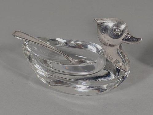 Zoutbakje (2) - Kristal, Zilver - Eendjes, Antiek en Kunst, Antiek | Zilver en Goud