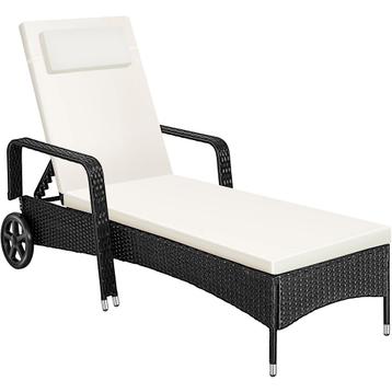 tectake Wicker ligbed met wielen - zwart/beige, Tuin en Terras, Verzenden, Nieuw