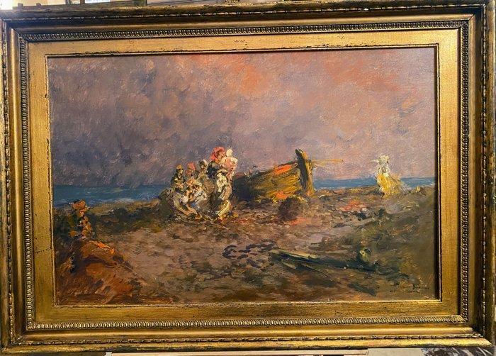 Pompeo Mariani (1857-1927) - Spiaggia a Bordighera, Antiek en Kunst, Kunst | Schilderijen | Klassiek