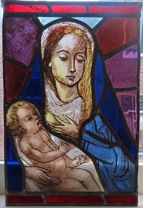 Art Deco Glas-in-loodraam - Gebrandschilderd grisaille. -, Antiquités & Art, Art | Objets design