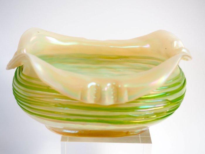 J. Richardson - Vaas - Glas - smaragdgroene draden, Antiek en Kunst, Antiek | Glaswerk en Kristal