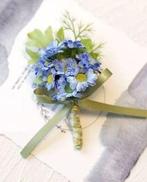 Luxe corsage vergeet me nietjes boutonnière op pinclip met, Nieuw