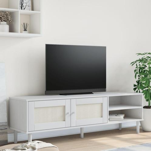 vidaXL Meuble TV SENJA aspect rotin blanc 158x40x49cm, Huis en Inrichting, Kasten |Televisiemeubels, Verzenden
