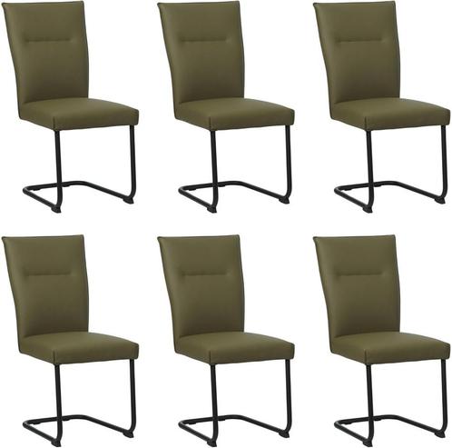 Set van 6 Olijfgroene leren   - poot rond zwart - Toledo, Huis en Inrichting, Stoelen, Overige kleuren, Vijf, Zes of meer stoelen
