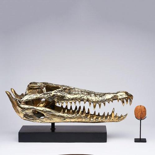 Sculpture, Saltwater Crocodile Skull fashioned in bronze, on, Antiek en Kunst, Kunst | Designobjecten