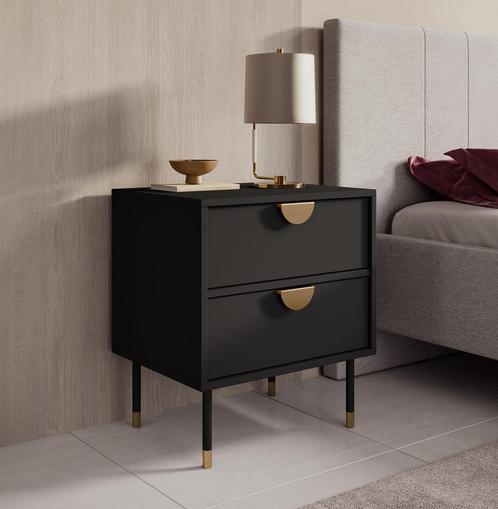 Meubella Nachtkastje mat zwart 51 cm 2 lades, Huis en Inrichting, Kasten | Overige, Nieuw, Verzenden