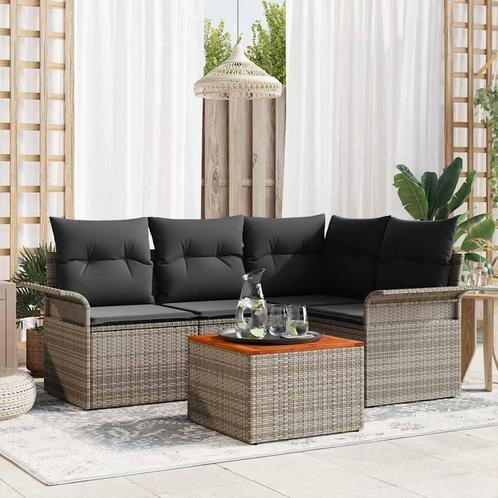 vidaXL Tuinbank Set 5 pcs Grijs Poly rattan, Tuin en Terras, Tuinsets en Loungesets, Nieuw, Verzenden