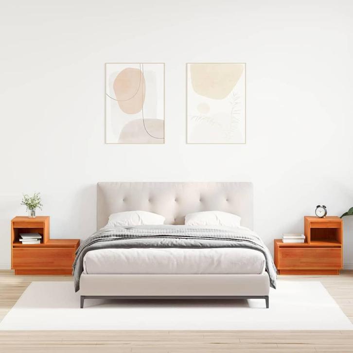 vidaXL Nachtkastje 2 pcs Wasbruin 60 x 34 x 51 cm Massief, Huis en Inrichting, Slaapkamer | Nachtkastjes, Nieuw, Verzenden