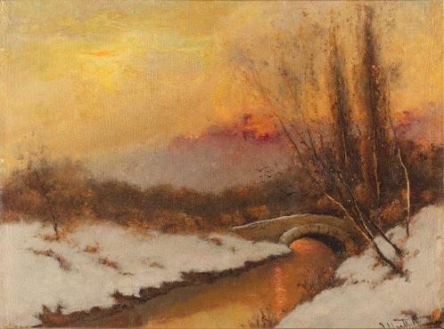 Scuola mitteleuropea (XIX) - Paesaggio invernale con, Antiek en Kunst, Kunst | Schilderijen | Klassiek