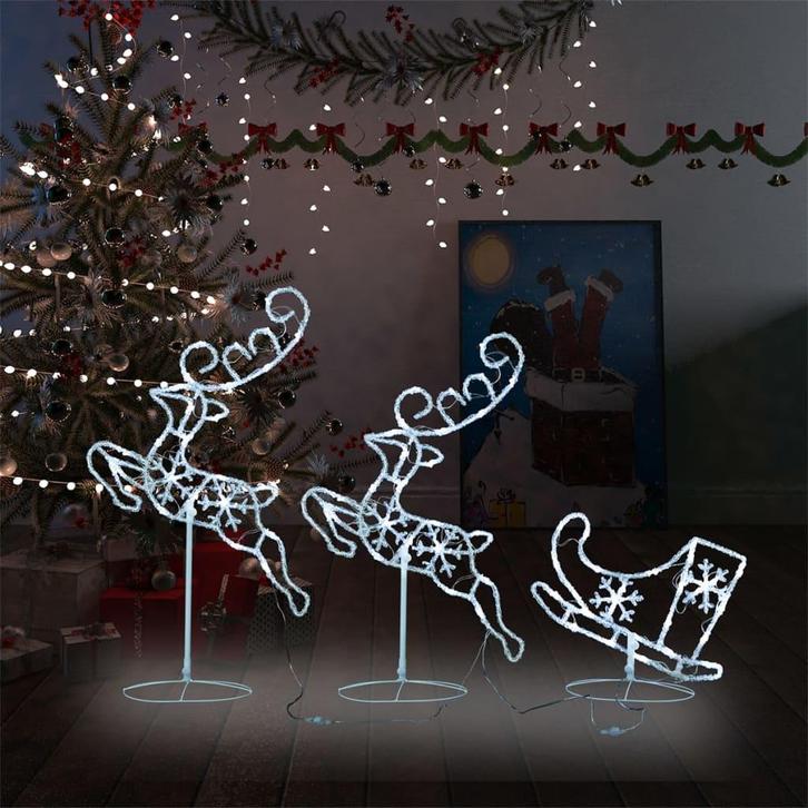 vidaXL Kerstdecoratie rendieren en slee 260x21x87 cm acryl, Diversen, Kerst, Nieuw, Verzenden