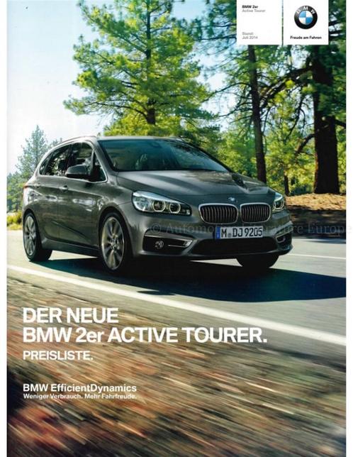 2016 BMW 2 SERIE ACTIVE TOURER PRIJSLIJST BROCHURE DUITS, Livres, Autos | Brochures & Magazines, Enlèvement ou Envoi